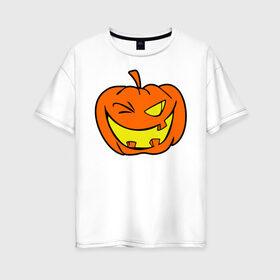 Женская футболка хлопок Oversize с принтом Подмигивающая тыква в Санкт-Петербурге, 100% хлопок | свободный крой, круглый ворот, спущенный рукав, длина до линии бедер
 | halloween | тыква | хэллоуин