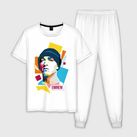 Мужская пижама хлопок с принтом Eminem в Санкт-Петербурге, 100% хлопок | брюки и футболка прямого кроя, без карманов, на брюках мягкая резинка на поясе и по низу штанин
 | eminem | rap | wpap | знаменитости | рэп | эминем