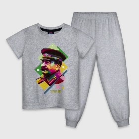 Детская пижама хлопок с принтом Сталин в Санкт-Петербурге, 100% хлопок |  брюки и футболка прямого кроя, без карманов, на брюках мягкая резинка на поясе и по низу штанин
 | wpap | знаменитости | революционер | русский | сталин