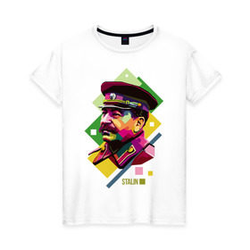 Женская футболка хлопок с принтом Сталин в Санкт-Петербурге, 100% хлопок | прямой крой, круглый вырез горловины, длина до линии бедер, слегка спущенное плечо | wpap | знаменитости | революционер | русский | сталин