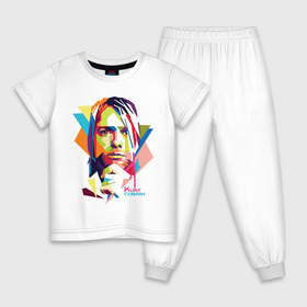 Детская пижама хлопок с принтом Kurt Cobain в Санкт-Петербурге, 100% хлопок |  брюки и футболка прямого кроя, без карманов, на брюках мягкая резинка на поясе и по низу штанин
 | kurt cobain | nirvana | pock | wpap | знаменитости | курт кобейн | нирвана | рок