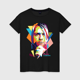 Женская футболка хлопок с принтом Kurt Cobain в Санкт-Петербурге, 100% хлопок | прямой крой, круглый вырез горловины, длина до линии бедер, слегка спущенное плечо | kurt cobain | nirvana | pock | wpap | знаменитости | курт кобейн | нирвана | рок