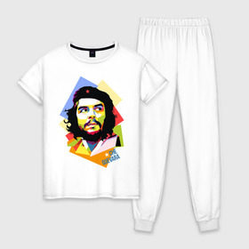 Женская пижама хлопок с принтом Che Guevara в Санкт-Петербурге, 100% хлопок | брюки и футболка прямого кроя, без карманов, на брюках мягкая резинка на поясе и по низу штанин | че гевара