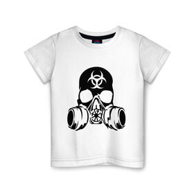Детская футболка хлопок с принтом Радиоактивность в Санкт-Петербурге, 100% хлопок | круглый вырез горловины, полуприлегающий силуэт, длина до линии бедер | биологическая угроза | противогаз | радиация | респиратор | череп