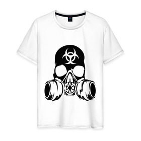 Мужская футболка хлопок с принтом Радиоактивность в Санкт-Петербурге, 100% хлопок | прямой крой, круглый вырез горловины, длина до линии бедер, слегка спущенное плечо. | биологическая угроза | противогаз | радиация | респиратор | череп