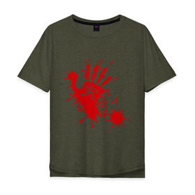 Мужская футболка хлопок Oversize с принтом Кровавый отпечаток руки в Санкт-Петербурге, 100% хлопок | свободный крой, круглый ворот, “спинка” длиннее передней части | кровь | отпечаток | пятно | рука | след