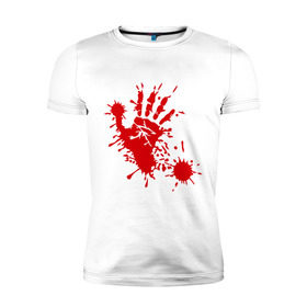 Мужская футболка премиум с принтом Кровавый отпечаток руки в Санкт-Петербурге, 92% хлопок, 8% лайкра | приталенный силуэт, круглый вырез ворота, длина до линии бедра, короткий рукав | кровь | отпечаток | пятно | рука | след