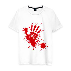 Мужская футболка хлопок с принтом Кровавый отпечаток руки в Санкт-Петербурге, 100% хлопок | прямой крой, круглый вырез горловины, длина до линии бедер, слегка спущенное плечо. | кровь | отпечаток | пятно | рука | след