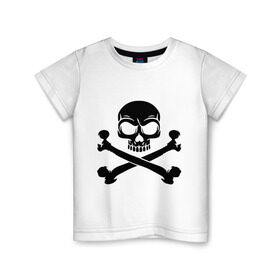 Детская футболка хлопок с принтом Череп и перекрещенные кости в Санкт-Петербурге, 100% хлопок | круглый вырез горловины, полуприлегающий силуэт, длина до линии бедер | скелет