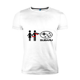 Мужская футболка премиум с принтом I love subaru в Санкт-Петербурге, 92% хлопок, 8% лайкра | приталенный силуэт, круглый вырез ворота, длина до линии бедра, короткий рукав | logo | one love | sti | subaru | авто | девушка | лого | машина | пара | субарик | субару