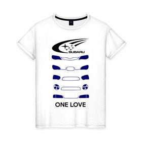 Женская футболка хлопок с принтом One love subaru в Санкт-Петербурге, 100% хлопок | прямой крой, круглый вырез горловины, длина до линии бедер, слегка спущенное плечо | logo | one love | sti | subaru | авто | лого | субарик | субару