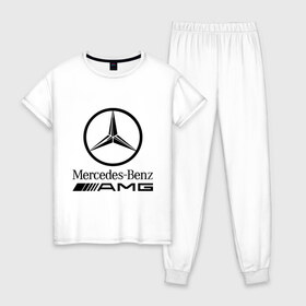 Женская пижама хлопок с принтом AMG в Санкт-Петербурге, 100% хлопок | брюки и футболка прямого кроя, без карманов, на брюках мягкая резинка на поясе и по низу штанин | amg | benz | logo | mercedes | авто | амг | лого | мерс | мерседес бенс