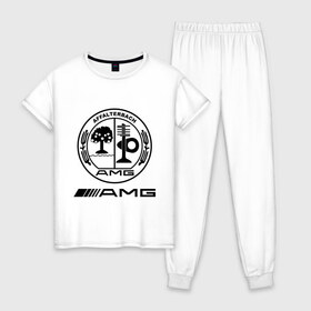 Женская пижама хлопок с принтом AMG в Санкт-Петербурге, 100% хлопок | брюки и футболка прямого кроя, без карманов, на брюках мягкая резинка на поясе и по низу штанин | amg | benz | logo | mercedes | авто | амг | лого | мерс | мерседес бенс