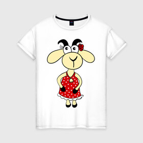 Женская футболка хлопок с принтом Козочка в Санкт-Петербурге, 100% хлопок | прямой крой, круглый вырез горловины, длина до линии бедер, слегка спущенное плечо | 2015 | баран | барашек | коза | козочка | новый год | овечка | овца | рога | рождество | роза