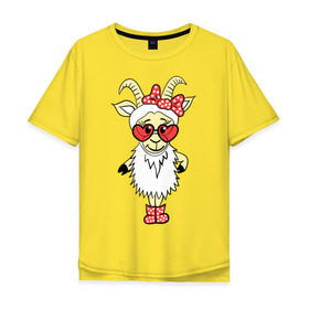 Мужская футболка хлопок Oversize с принтом Козочка в Санкт-Петербурге, 100% хлопок | свободный крой, круглый ворот, “спинка” длиннее передней части | 2015 | бант | баран | барашек | коза | козочка | новый год | овечка | овца | очки | рога | рождество | рожки