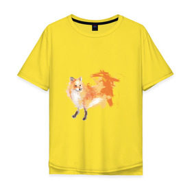 Мужская футболка хлопок Oversize с принтом Лиса акварель в Санкт-Петербурге, 100% хлопок | свободный крой, круглый ворот, “спинка” длиннее передней части | Тематика изображения на принте: fox | акварель | животные | лисы | мило