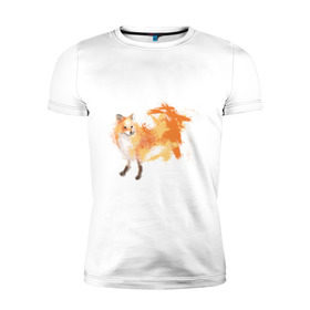 Мужская футболка премиум с принтом Лиса акварель в Санкт-Петербурге, 92% хлопок, 8% лайкра | приталенный силуэт, круглый вырез ворота, длина до линии бедра, короткий рукав | fox | акварель | животные | лисы | мило