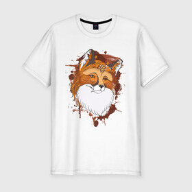Мужская футболка премиум с принтом Лиса в Санкт-Петербурге, 92% хлопок, 8% лайкра | приталенный силуэт, круглый вырез ворота, длина до линии бедра, короткий рукав | Тематика изображения на принте: fox | акварель | животные | лисы | мило