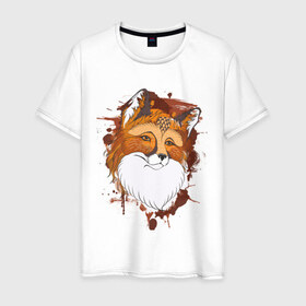 Мужская футболка хлопок с принтом Лиса в Санкт-Петербурге, 100% хлопок | прямой крой, круглый вырез горловины, длина до линии бедер, слегка спущенное плечо. | fox | акварель | животные | лисы | мило