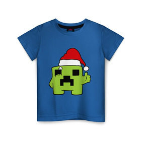 Детская футболка хлопок с принтом Minecraft в Санкт-Петербурге, 100% хлопок | круглый вырез горловины, полуприлегающий силуэт, длина до линии бедер | 2015 | minecraft | игры | маинкрафт | новый год | шапка