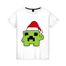 Женская футболка хлопок с принтом Minecraft в Санкт-Петербурге, 100% хлопок | прямой крой, круглый вырез горловины, длина до линии бедер, слегка спущенное плечо | 2015 | minecraft | игры | маинкрафт | новый год | шапка