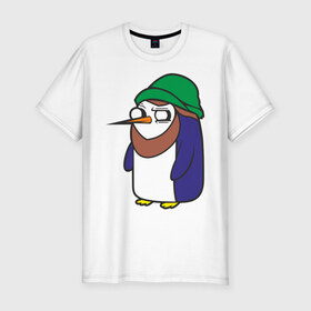 Мужская футболка премиум с принтом Пингвин в шапке в Санкт-Петербурге, 92% хлопок, 8% лайкра | приталенный силуэт, круглый вырез ворота, длина до линии бедра, короткий рукав | борода | пингвин
