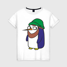 Женская футболка хлопок с принтом Пингвин в шапке в Санкт-Петербурге, 100% хлопок | прямой крой, круглый вырез горловины, длина до линии бедер, слегка спущенное плечо | борода | пингвин
