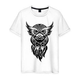 Мужская футболка хлопок с принтом Мудрая сова в Санкт-Петербурге, 100% хлопок | прямой крой, круглый вырез горловины, длина до линии бедер, слегка спущенное плечо. | 
