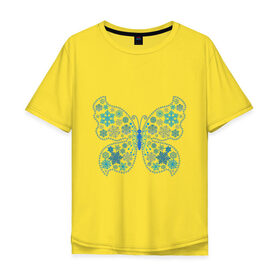 Мужская футболка хлопок Oversize с принтом Бабочка из снежинок в Санкт-Петербурге, 100% хлопок | свободный крой, круглый ворот, “спинка” длиннее передней части | бабочка