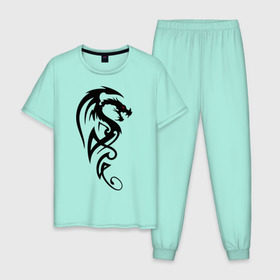 Мужская пижама хлопок с принтом Дракон (стильный трайбл) в Санкт-Петербурге, 100% хлопок | брюки и футболка прямого кроя, без карманов, на брюках мягкая резинка на поясе и по низу штанин
 | dragon | tattoo | дракон | тату | трайбл