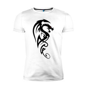 Мужская футболка премиум с принтом Дракон (стильный трайбл) в Санкт-Петербурге, 92% хлопок, 8% лайкра | приталенный силуэт, круглый вырез ворота, длина до линии бедра, короткий рукав | Тематика изображения на принте: dragon | tattoo | дракон | тату | трайбл