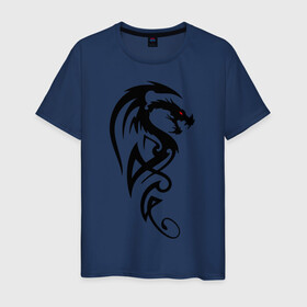 Мужская футболка хлопок с принтом Дракон (стильный трайбл) в Санкт-Петербурге, 100% хлопок | прямой крой, круглый вырез горловины, длина до линии бедер, слегка спущенное плечо. | dragon | tattoo | дракон | тату | трайбл