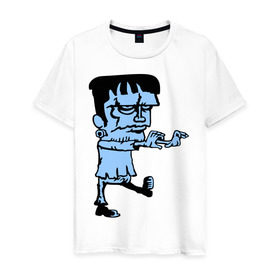 Мужская футболка хлопок с принтом Монстр Франкенштейна в Санкт-Петербурге, 100% хлопок | прямой крой, круглый вырез горловины, длина до линии бедер, слегка спущенное плечо. | зомби