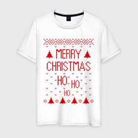Мужская футболка хлопок с принтом Merry christmas в Санкт-Петербурге, 100% хлопок | прямой крой, круглый вырез горловины, длина до линии бедер, слегка спущенное плечо. | 2015 | merry christmas | ёлка | елки | новый год | праздник | узор
