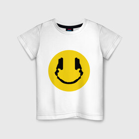 Детская футболка хлопок с принтом Smile Music в Санкт-Петербурге, 100% хлопок | круглый вырез горловины, полуприлегающий силуэт, длина до линии бедер | Тематика изображения на принте: music | smile | смайл наушники