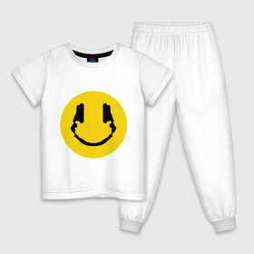 Детская пижама хлопок с принтом Smile Music в Санкт-Петербурге, 100% хлопок |  брюки и футболка прямого кроя, без карманов, на брюках мягкая резинка на поясе и по низу штанин
 | music | smile | смайл наушники