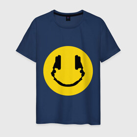 Мужская футболка хлопок с принтом Smile Music в Санкт-Петербурге, 100% хлопок | прямой крой, круглый вырез горловины, длина до линии бедер, слегка спущенное плечо. | Тематика изображения на принте: music | smile | смайл наушники