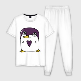 Мужская пижама хлопок с принтом Нарисованный пингвин в Санкт-Петербурге, 100% хлопок | брюки и футболка прямого кроя, без карманов, на брюках мягкая резинка на поясе и по низу штанин
 | Тематика изображения на принте: пингвин