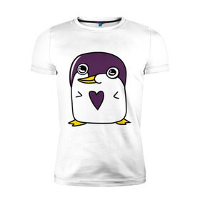 Мужская футболка премиум с принтом Нарисованный пингвин в Санкт-Петербурге, 92% хлопок, 8% лайкра | приталенный силуэт, круглый вырез ворота, длина до линии бедра, короткий рукав | Тематика изображения на принте: пингвин