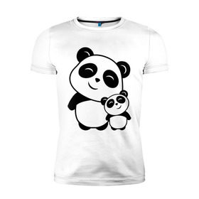 Мужская футболка премиум с принтом Милые панды в Санкт-Петербурге, 92% хлопок, 8% лайкра | приталенный силуэт, круглый вырез ворота, длина до линии бедра, короткий рукав | панда
