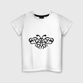 Детская футболка хлопок с принтом Порхающая бабочка (тату) в Санкт-Петербурге, 100% хлопок | круглый вырез горловины, полуприлегающий силуэт, длина до линии бедер | Тематика изображения на принте: стилизация | тату