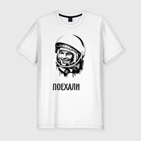 Мужская футболка премиум с принтом Гагарин. Поехали в Санкт-Петербурге, 92% хлопок, 8% лайкра | приталенный силуэт, круглый вырез ворота, длина до линии бедра, короткий рукав | гагарин | космонавт | космос | лётчик | поехали