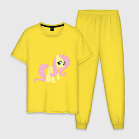 Мужская пижама хлопок с принтом Пони пегас Флаттершай в Санкт-Петербурге, 100% хлопок | брюки и футболка прямого кроя, без карманов, на брюках мягкая резинка на поясе и по низу штанин
 | my little pony | пегас | пони | флаттершай