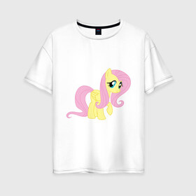 Женская футболка хлопок Oversize с принтом Пони пегас Флаттершай в Санкт-Петербурге, 100% хлопок | свободный крой, круглый ворот, спущенный рукав, длина до линии бедер
 | my little pony | пегас | пони | флаттершай