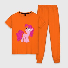 Женская пижама хлопок с принтом Пони Пинки Пай в Санкт-Петербурге, 100% хлопок | брюки и футболка прямого кроя, без карманов, на брюках мягкая резинка на поясе и по низу штанин | my little pony | пинки пай | пони