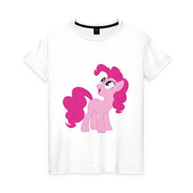 Женская футболка хлопок с принтом Пони Пинки Пай в Санкт-Петербурге, 100% хлопок | прямой крой, круглый вырез горловины, длина до линии бедер, слегка спущенное плечо | my little pony | пинки пай | пони
