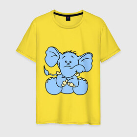 Мужская футболка хлопок с принтом Слонёнок в Санкт-Петербурге, 100% хлопок | прямой крой, круглый вырез горловины, длина до линии бедер, слегка спущенное плечо. | 