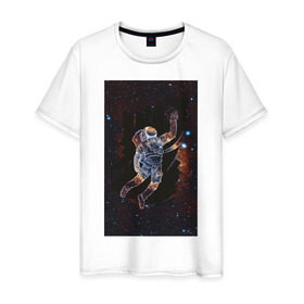 Мужская футболка хлопок с принтом Космонавт в Санкт-Петербурге, 100% хлопок | прямой крой, круглый вырез горловины, длина до линии бедер, слегка спущенное плечо. | 