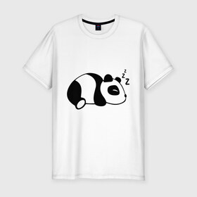 Мужская футболка премиум с принтом Панда спит в Санкт-Петербурге, 92% хлопок, 8% лайкра | приталенный силуэт, круглый вырез ворота, длина до линии бедра, короткий рукав | 