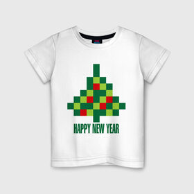 Детская футболка хлопок с принтом Елка - пиксели в Санкт-Петербурге, 100% хлопок | круглый вырез горловины, полуприлегающий силуэт, длина до линии бедер | 2015 | new year | елка | мозаика | новый год | пазл
